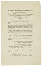 Jefferson, Thomas. Printed document signed, being a Post Office Act, 1791