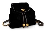 Black velvet and leather with gold-tone metal backpack
