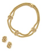 ASPREY | PAIR OF GOLD AND DIAMOND EARCLIPS AND NECKLACE