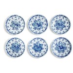 Six Chinese Blue and White 'Shoulao' Lobed Dishes, Qing Dynasty, Kangxi Period (1662-1722)