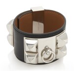 Black leather and palladium bracelet, Collier de chien , Hermès, 2007 