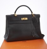 Black leather and yellow hardware handbag, Kelly 40, Hermès, 1992
