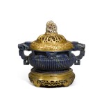 A Chinese lapis lazuli censer, gilt copper cover and stand Qing dynasty, Qianlong period