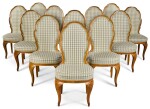 A SET OF TWELVE NORTH EUROPEAN PARCEL-GILT WALNUT DINING CHAIRS SIX 19TH CENTURY AND SIX MODERN