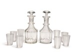 A SET OF TWO GLASS DECANTERS AND EIGHT BEAKERS FROM THE GRAND DUKE MICHAEL MIKHAILOVICH BANQUET SERVICE, IMPERIAL GLASSWORKS, ST PETERSBURG, 19TH CENTURY