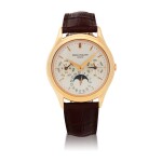 REF 3940 PINK GOLD PERPETUAL CALENDAR WRISTWATCH WITH MOON PHASES, 24-HOUR AND LEAP-YEAR INDICATION MADE IN 1990 [百達翡麗3940型號粉紅金萬年曆腕錶備月相、24小時及閏年顯示，1990年製]