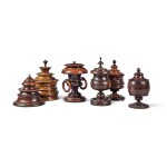 Six English Treen Tobacco Jars and Covers, 19th Century