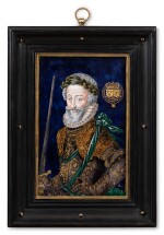 A Limoges painted enamel portrait of Henri IV dressed as a Roman Emperor, 19th century, in the manner of Jacques Laudin I (1617 - 1695)