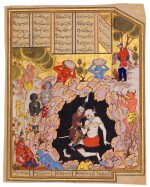 An illustrated leaf from a manuscript of Firdausi’s Shahnameh: Rustam killing the White Div, Persia, Shiraz, Safavid, circa 1560-80