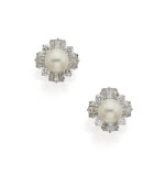 PAIR OF CULTURED PEARL AND DIAMOND EARCLIPS, OSCAR HEYMAN & BROTHERS