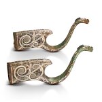 A pair of silver-inlaid bronze crossbow fittings, Eastern Zhou dynasty, Warring States period | 東周戰國時期 銅錯銀龍首雲氣紋承弓器一對