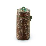 A gold and silver-inlaid bronze 'dragon' cylindrical box, Warring States period | 戰國 銅錯金銀龍紋筒形盒