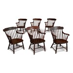 ASSEMBLED SET OF SIX GRAIN-PAINTED MAPLE TABLET-TOP WINDSOR ARMCHAIRS, WILLIAM M. WHITE AND JOHN C. HUBBARD, BOSTON, MASSACHUSETTS, CIRCA 1857-1875