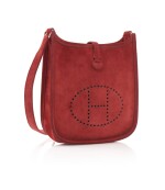 Red suede leather and palladium hardware, Evelyne PM 16, Hermès, 2005