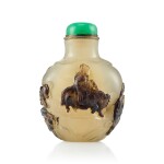 An Inscribed Agate 'Equestrian' Snuff Bottle Suzhou, Qing Dynasty, 18th - 19th Century | 清十八至十九世紀 蘇作瑪瑙巧雕「採梅圖」鼻煙壺