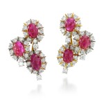  PAIR OF RUBY AND DIAMOND EAR CLIPS