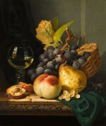 Still Life with a Peach, a Pear, Plums and Grapes with a Goblet of Wine