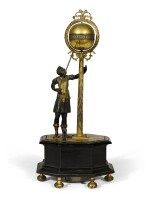 A Renaissance gilt, patinated and painted bronze and ebony automaton table clock with stackfreed, German, circa 1600