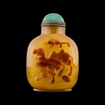 A carved chalcedony 'Bactrian camel' snuff bottle Qing dynasty, 18th - 19th century | 清十八至十九世紀 玉髓巧作駱駝圖鼻煙壺