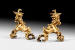 A pair of Louis XV gilt-bronze fire-dogs | Paire de chenets aux dragons en bronze doré d'époque Louis XV
