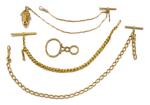VARIOUS, THREE WATCH CHAINS AND ONE EYE GLASS