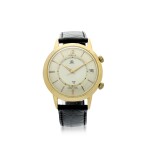 JAEGER LECOULTRE |  RETAILED BY GUBELIN: A YELLOW GOLD AUTOMATIC WRISTWATCH WITH ALARM AND DATE, CIRCA 1965