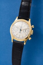 Reference 1463 | Retailed by Tiffany & Co.: A yellow gold chronograph wristwatch, Made in 1968 | 零售商為蒂芙尼：百達翡麗 1463 型號黃金計時腕錶，約1950年製