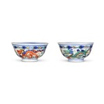 A pair of small wucai 'dragon and phoenix' bowls Marks and period of Guangxu  | 清光緒 五彩龍鳳呈祥紋小盌一對 《大清光緒年製》款
