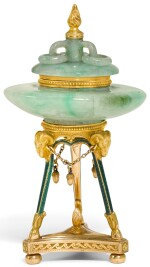 A TWO-COLOUR GOLD, ENAMEL AND JADEITE PERFUME BURNER, F. BISSON FOR BOUCHERON, PARIS, CIRCA 1905