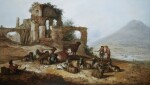 JACOB SIBRANDI MANCADAN | SHEPHERDS WITH LIVESTOCK BY CLASSICAL RUINS IN AN EXTENSIVE LANDSCAPE, WITH A YOUTH PLAYING A PIPE IN THE FOREGROUND