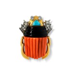 Coral, onyx and turquoise brooch | Broche corail, onyx et turquoise