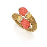David Webb | Gold, Coral, Emerald and Diamond Bracelet