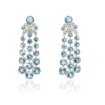 Blue topaz and diamond pendent ear clips, Michele della Valle