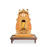 An English Carved Wooden Miniature Torah Ark with Two Miniature Paper Torah Scrolls and Portraits of the King and Queen of England, Early 20th Century