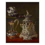 CONTINENTAL SCHOOL | STILL LIFE OF A SILVER COVERED WINE COOLER AND SILVER EWER