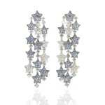 Pair of aquamarine and diamond pendent ear clips, 'Falling Stars', Michele della Valle