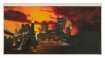 Original concept art by Hugo Bravo for the cover of Jeru the Damaja's  "The Sun Rises in the East," 1994, with chromogenic print of final album cover, signed by Danny Hastings 