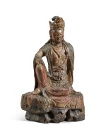 A rare carved and polychrome wood statue of Avalokiteshvara Song-Jin dynasty | 宋至金 木雕加彩觀世音菩薩坐像