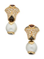 PAIR OF CULTURED PEARL, CITRINE AND DIAMOND EARCLIPS, MARINA B, FRANCE