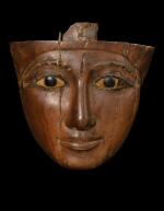 A Large Egyptian Wood Mummy Mask, 19th/21st Dynasty, 1305-956 B.C.