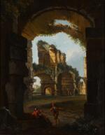 ROMAN SCHOOL, 17TH CENTURY | A classical landscape with figures by ruins