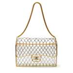 Clear Cage Bag in Lucite with Beading, Gold Tone Frame and Chain Strap, circa 1990s