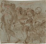 Recto: A study of three figures and a putto Verso: Figures in a rocky landscape