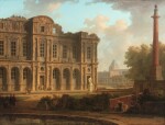 An architectural capriccio with the Louvre Palace in ruins