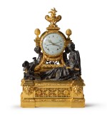 A patinated and gilt-bronze mantel clock, Louis XV, circa 1765, attributed to Jean-Joseph de Saint-Germain | Pendule en bronze doré et patiné d'époque Louis XV, vers 1765, attribuée à Jean-Joseph de Saint-Germain