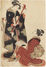 Kitao Shigemasa (1739-1820) | Two geisha rehearsing a song | Edo period, 18th century