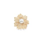 CULTURED PEARL AND DIAMOND CLIP-BROOCH
