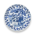 A blue and white ‘Zhong Kui’ dish, Mark and period of Wanli |  明萬曆 青花鍾馗圖盤 《大明萬曆年製》款