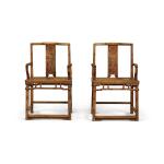 A pair of 'nanmu' bamboo-style continuous-back armchairs, 19th / 20th century | 十九 / 二十世紀 楠木竹節紋椅一對