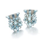 Pair of aquamarine and diamond clip brooches (Coppia di spille a clip con acquamarine e diamanti)